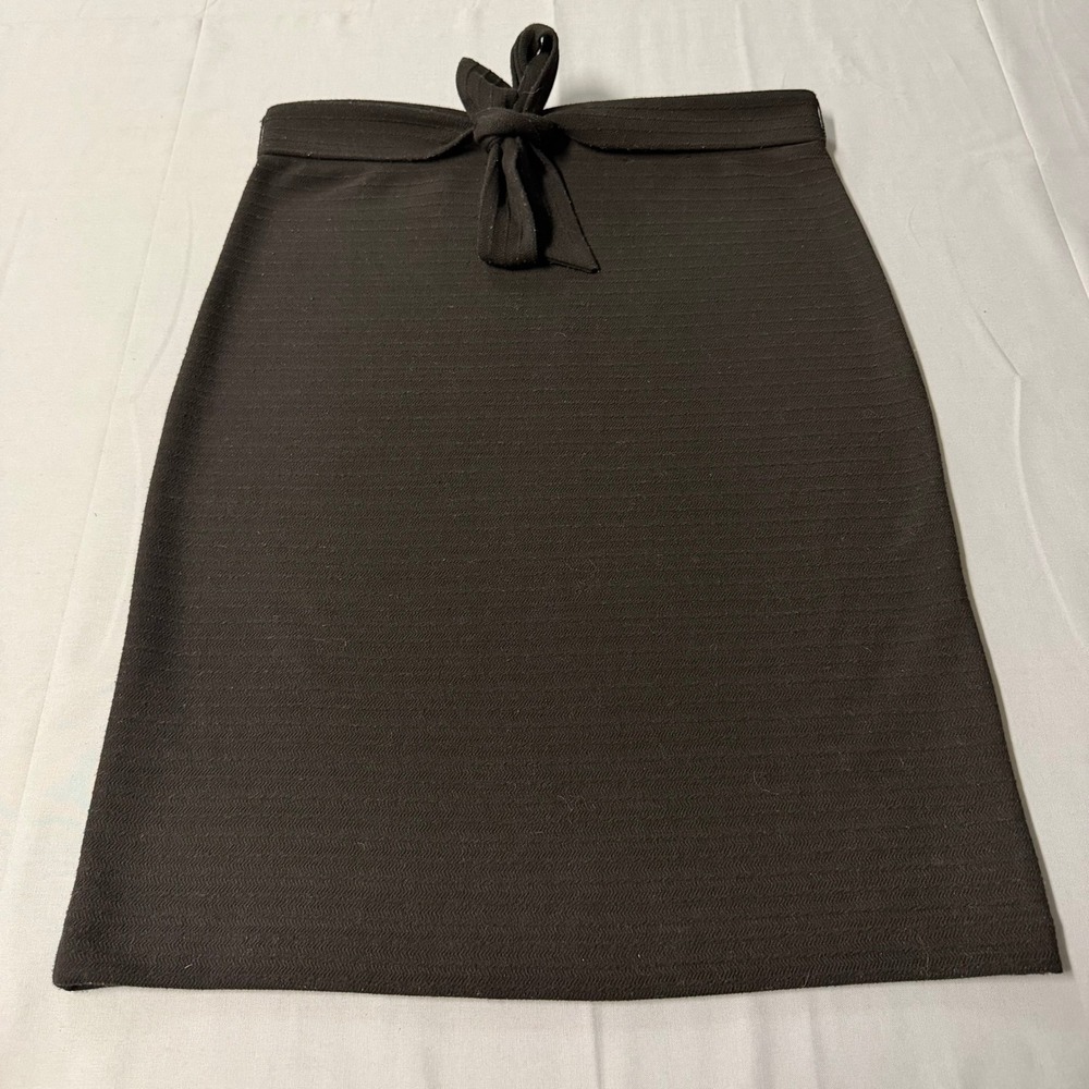 LOFT Black Textured Knit Tie Waist Pencil Skirt Size S Chevron Stretch